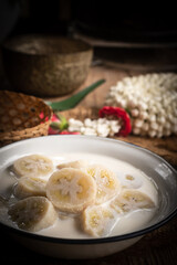 Cooking Banana in coconut milk - Thai dessert.Close-up