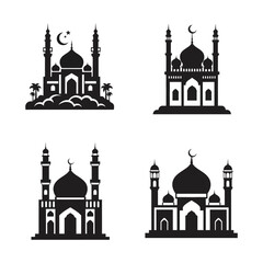 Collection of Mosque Silhouette vector illustration Designs for Islamic Holidays and Celebrations