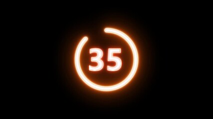 Circle countdown timer one minute animation from 40 to 0 second animation on black background with alpha channel, 45 second countdown timer.
