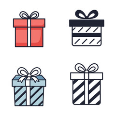 Collection of Four Gift Box Icons vector illustration with Ribbons for Celebrations and Holidays