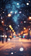 Obraz premium Winter city night bokeh snow scene