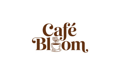 Elegant cafe bloom logo featuring a coffee cup with a blooming flower inside perfect for branding coffee shops and floral businesses