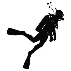 Silhouette of a Scuba vector illustration Diver with Bubbles Rising Upward in the Water