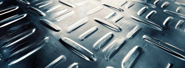 Close-up of a metallic surface with a diamond-plate pattern, showcasing its texture and reflective qualities