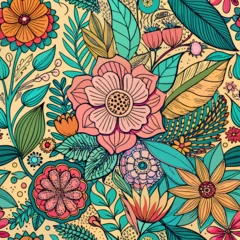 Gardinen Blumenmuster Vibrant and colorful floral pattern with intricate details and a whimsical botanical design  © Digital Art 420
