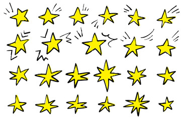 手書きの星のイラストセット　黄色