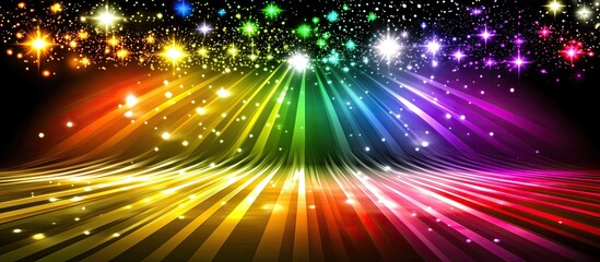 Obraz premium Rainbow light streaks converge, creating a vibrant, starlit, curved stage