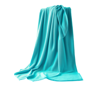Elegant turquoise towel drapped over a horizontal surface isolated on white background
