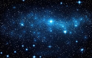 A dark blue cosmos, speckled with countless tiny stars, a few brighter, larger stars and nebulae.  A sense of depth and vastness