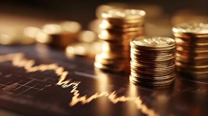 Gold coins on financial graph