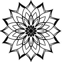 Obraz premium Intricate black and white geometric floral mandala pattern with repeating petal shapes and symmetry