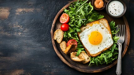 Delicious Breakfast Plate with Egg, Greens, and Fresh Vegetables
