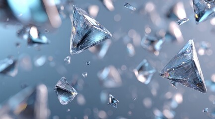 Crystal shards float in a blue-grey void