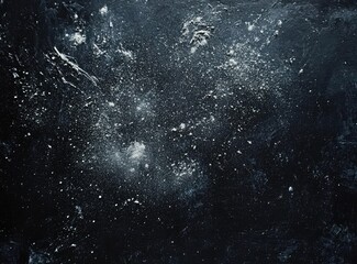 Obraz premium Dark, textured background with scattered light gray dust and splatter, creating a cosmic or nebula-like effect