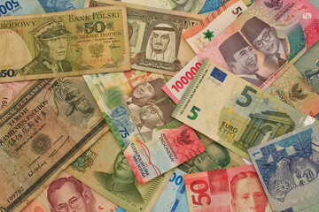 currencies from various countries. Viat currency for background. Currencies from various countries such as the dollar, euro, yuan, rupiah, peso, ringgit. Currency as a symbol of economy and business