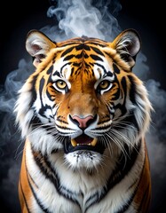Fototapeta premium Tiger portrait, smoky background