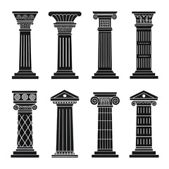 Obraz premium Set of eight classical architectural columns isolated on white background