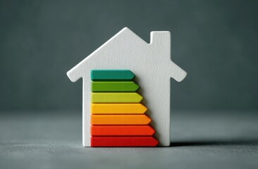 White house model with colorful energy efficiency rating bars