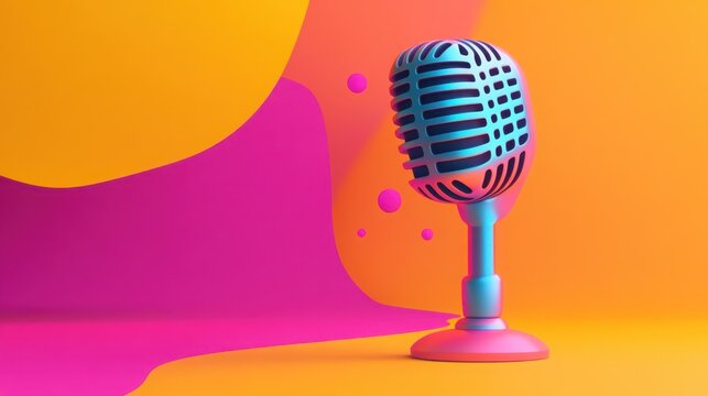 Fototapeta This vibrant microphone showcases a modern pop-art style with bold colors and eye-catching gradients. Its playful design invites creative expression, making it perfect for music or media projects.