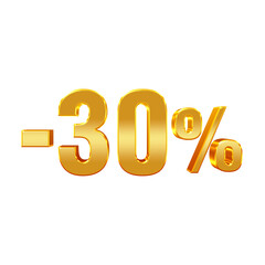 -30% – 3D Gold Thirty Percent Discount Tag
