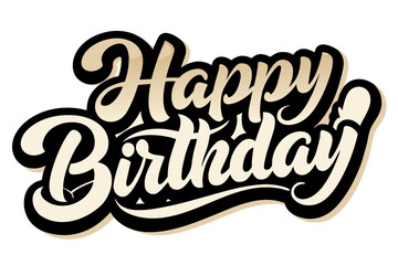 Golden Birthday Greeting – Cursive Typography with Black Outline, Festive Celebration, Elegant Design, Abstract, Minimal, Vector Illustration