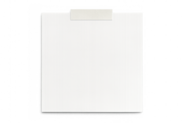 White paper note secured by adhesive tape, providing clean minimalist space for adding text or graphic design element against transparent backdrop