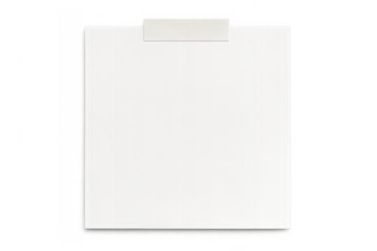 White paper note secured by adhesive tape, providing clean minimalist space for adding text or graphic design element against transparent backdrop - Powered by Adobe