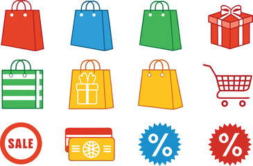 Boxing Day Illustration Set with Shopping Icons. Boxing Day Clipart Pack Featuring Gifts and Discounts. Colorful Boxing Day Designs for Holiday Promotions. Festive Boxing Day Set with Sale and Gift