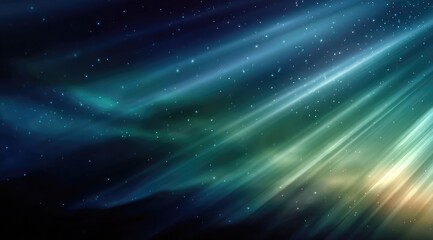 Fototapeta premium Abstract cosmic scene with teal, green, and gold light streaks across a dark, starry sky