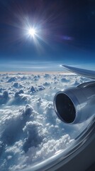 Airplane wing flying over the Earth