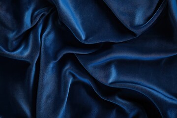 Fototapeta premium Deep blue satin fabric with luxurious folds and soft, shimmering texture, creating a rich and elegant backdrop
