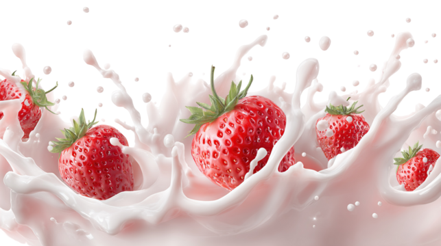 Milk splash with strawberries isolated on white