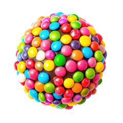 Colorful chocolate sphere covered in many small, colorful candies