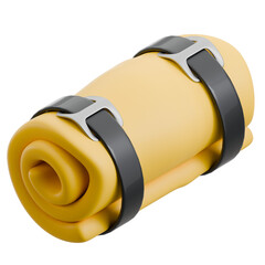 Yellow Rolled Camping Sleeping Pad Isolated on White Background for Outdoor Adventure and Comfort