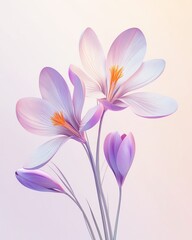 Fototapeta premium a detailed botanical illustration of several flowers against a very light background,3d soft pop.