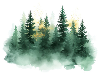 Obraz premium PNG Green watercolor with gold glitter outline stroke forest backgrounds outdoors nature.