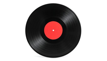 Fototapeta premium Black vinyl record with a red label, isolated on white background