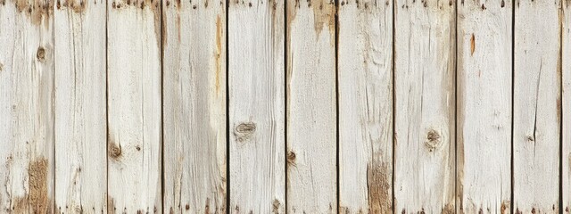 Obraz premium Weathered white wood planks, vertically arranged, showing age and texture with visible nail holes and slight discoloration