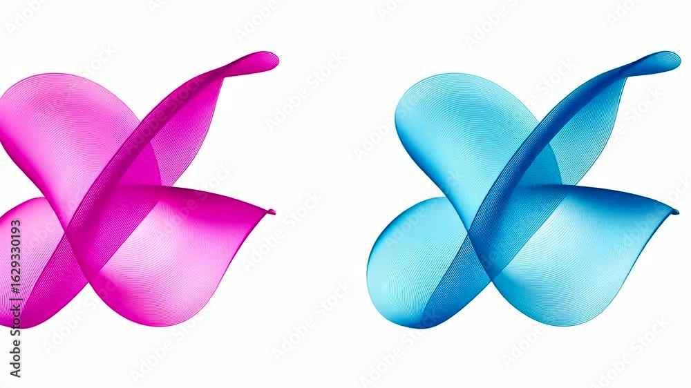 Wall mural abstract flowing ribbon animation with pink and blue, seamless loop background