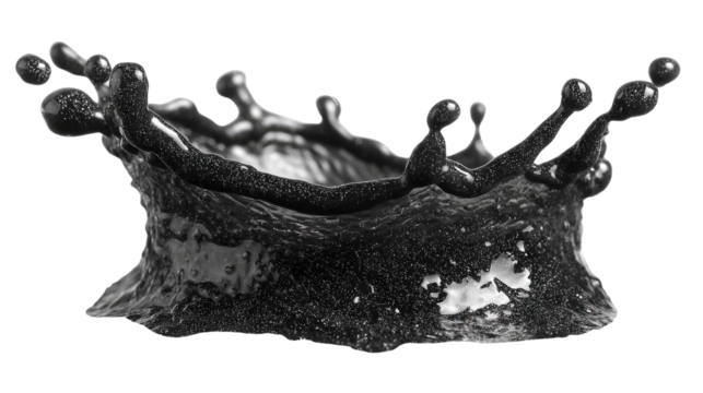 Ink Splash Crown: A captivating monochrome close-up reveals the transient beauty of an ink splash forming a majestic crown, a fleeting moment of dynamic artistry.