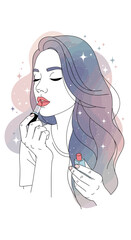 A beautiful young woman applying makeup with cosmic inspired hair colors and sparkles