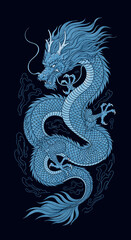 Fototapeta premium Majestic azure dragon ascending through misty clouds symbolizing power wisdom and good fortune in ancient mythology