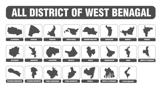 All Districts of West Bengal State Map, India &ndash; Administrative Boundaries

