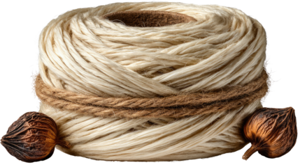 Natural Fiber Twine: A close-up image reveals a meticulously coiled ball of natural fiber twine, beautifully interlaced with a contrasting dark twine.