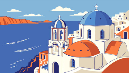 Aegean Island Churches with Vivid Colors.