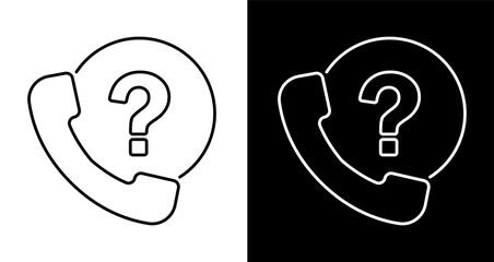 Phone call question mark icon. Customer support, help desk, and hotline service symbol in a thin line art vector style.