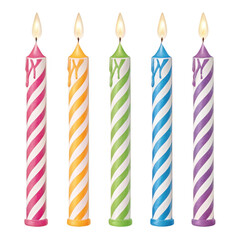 Five birthday candles isolated on transparent background