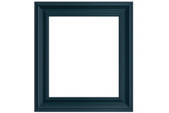 Classic dark blue picture frame with transparent background, perfect for showcasing artwork or photographs