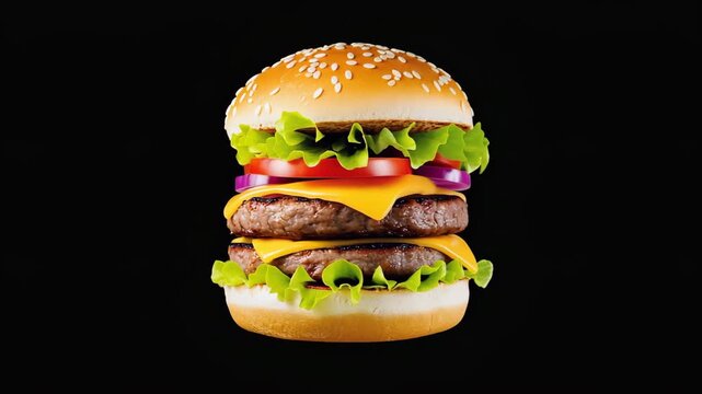 rotating hamburger on black background