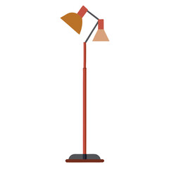 A single red metal street lamp on a pole, isolated on a white background